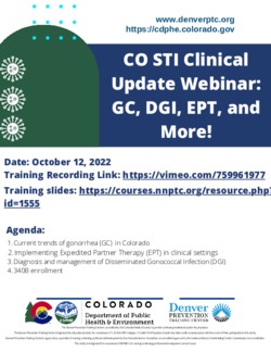 CO STI Clinical Update Webinar: GC, DGI, EPT, and More!- Webinar Recording